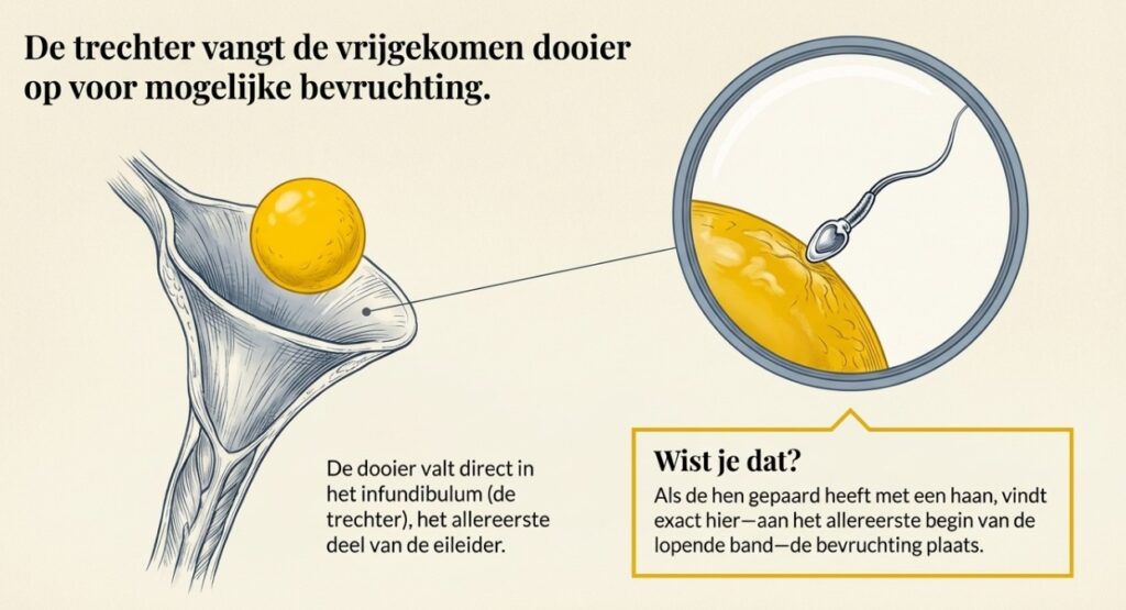 Dooier in magnum omgeven door eiwitlagen albumine tijdens vorming van kippenei